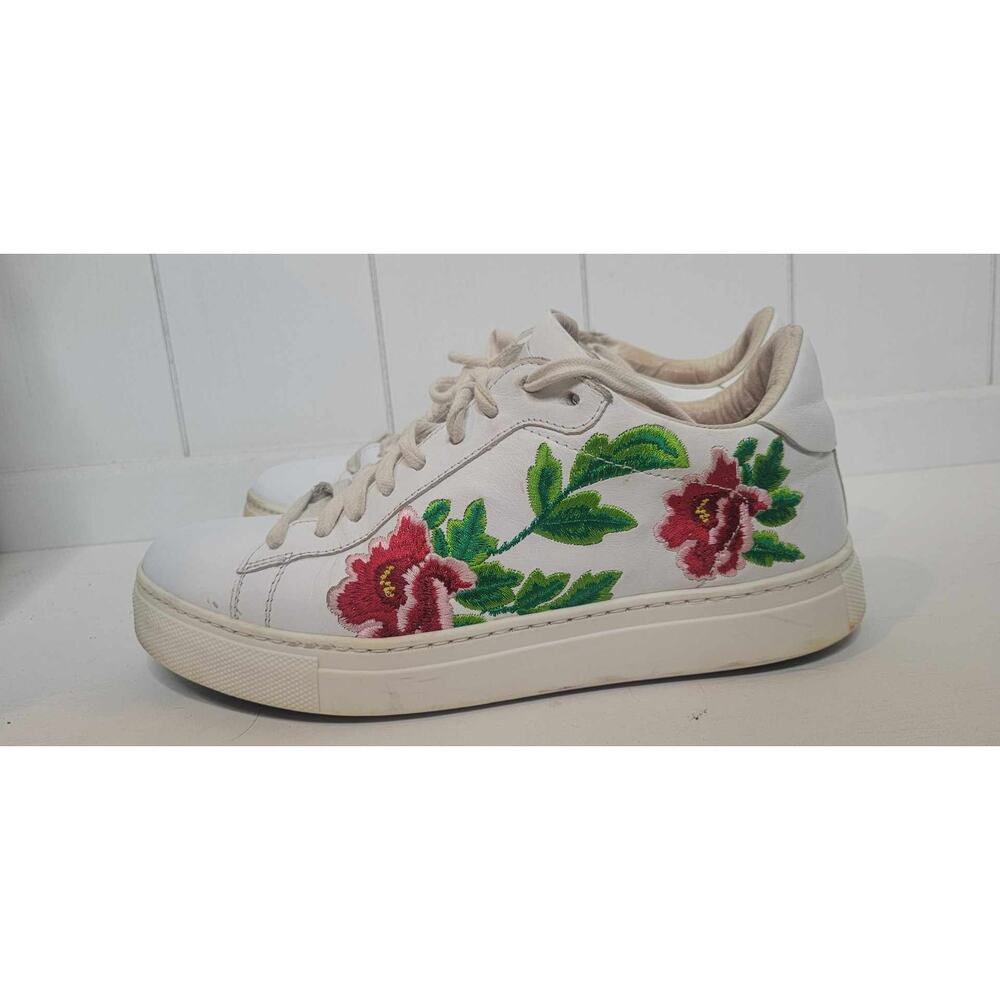 Stokton Embroidered Vintage Sneakers, Size 37 (6.5) -White Leather Made in Italy